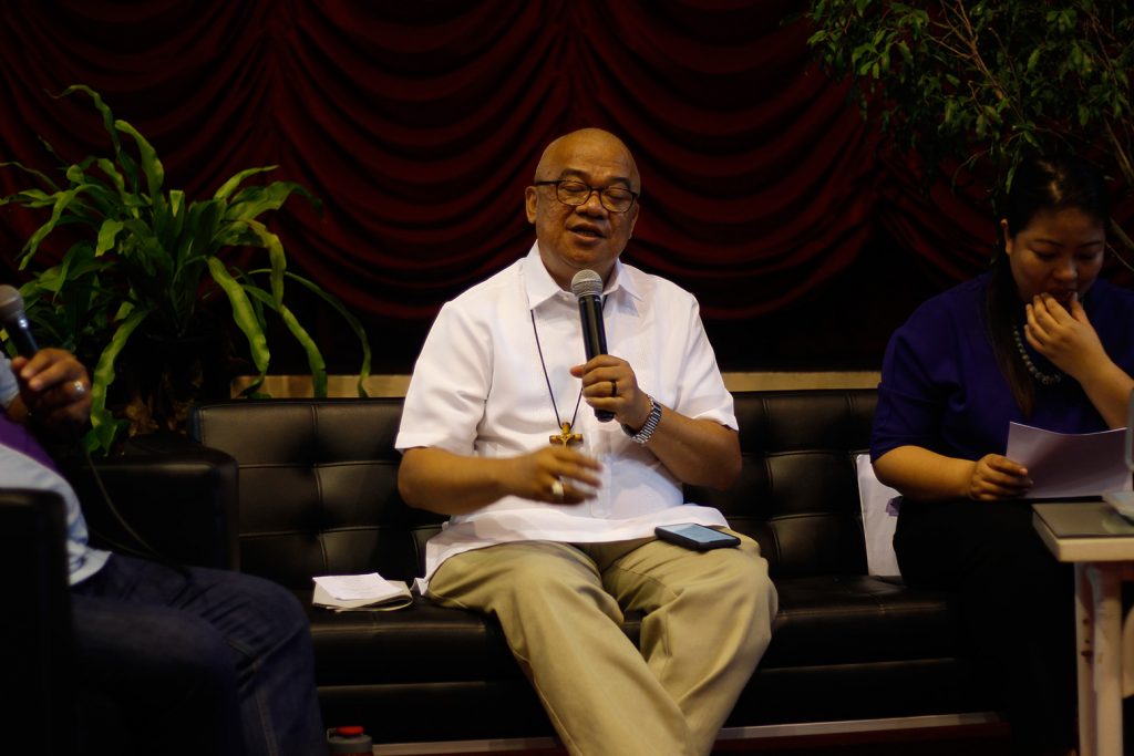 THE LOVE OF MONEY.  Bishop Gerardo Alminaza takes into task big corporations for prioritizing profit over protection of the people and the environment.  “Nature has rights, too,” he says as he forwards calls for climate justice.