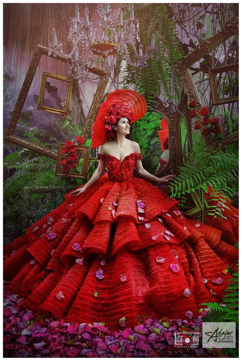 jun-g candelario: lace, tulle, and ultra-femininity 2 RED = Passion. The tiered-skirt, the voluminous layers are enough to make a young girl feel like royalty -- if only for a day. Photo furnished to DNX by the designer.