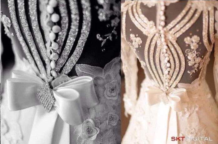 Details, details, details. The bow, the ornate beadwork all create a gown that is unique and special.