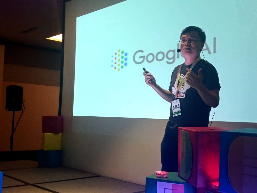 devfest 2019: strengthening linkages 7 Thanks to Google Technology, Artificial Intelligence and machine learning has made life easier from something as simple as taxi reservations, or voice recognition app for people with speech impediments, says Engineering Manager Julius Uy of Rakutin Viki. Photo and text by Hannah A. Papasin. Taken during the google devfest 2019 at Ayala Malls Capitol, Bacolod City.