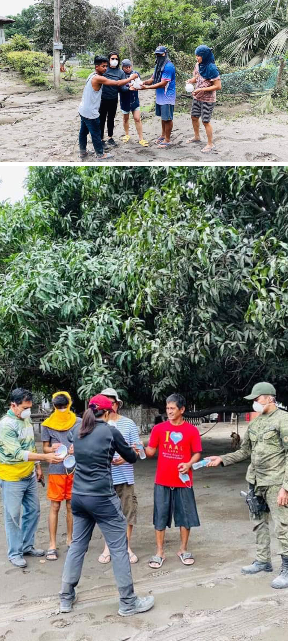 Volunteers distribute the face masks to Bauan, Batangas, one of the towns that were affected the most by the Taal's eruption. | Photos taken from Mary Catherine Abayon's Facebook account
