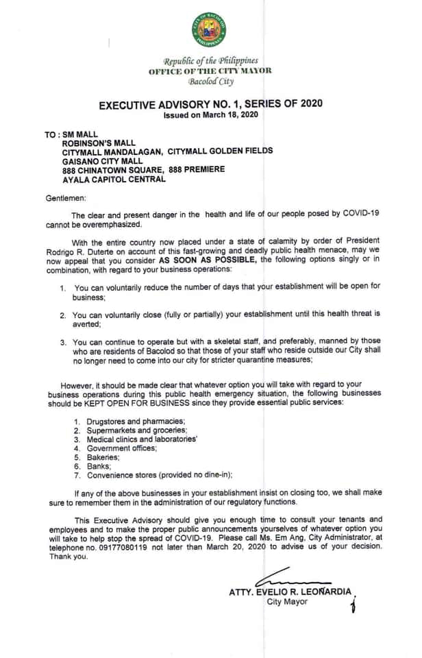 Executive Advisory no. 1