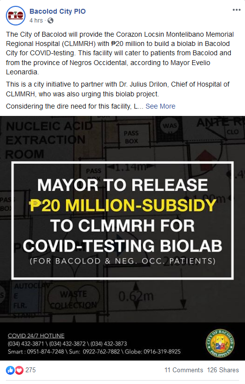 Screencap from Bacolod City PIO.
