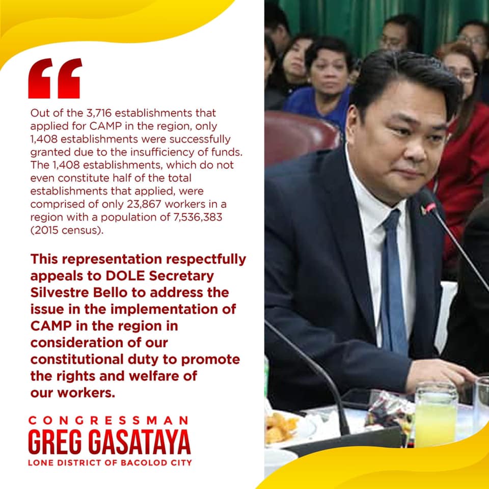 gasataya appeals to bello to address implementation of workers' subsidy 1 Photo from Congressman Greg Gasataya's FB account.