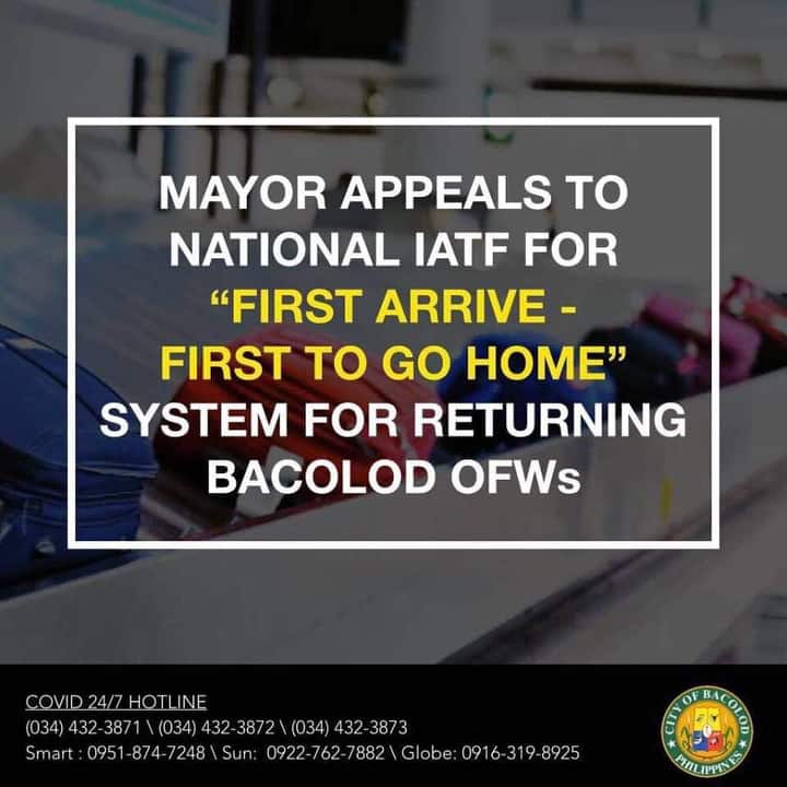 bacolod mayor appeals to national iatf for “first arrive-first go home system” for returning bacolod ofws 1 PressRelease