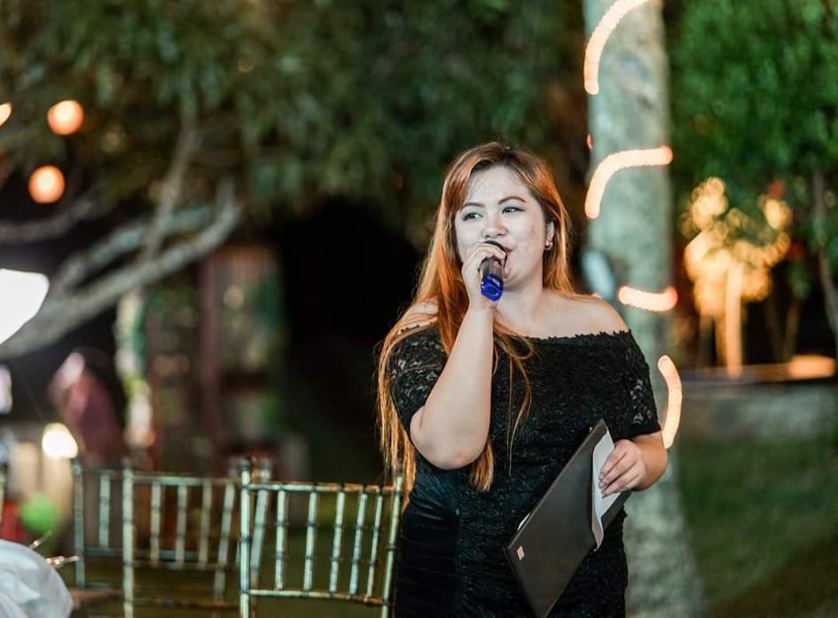 Sherie "Sheng" Bustamante during the pre-pandemic days. Sheng is an event host and entertainer based in Tagaytay who found herself out of projects because of the pandemic. | Photo from Sherie Bustamante's Facebook page