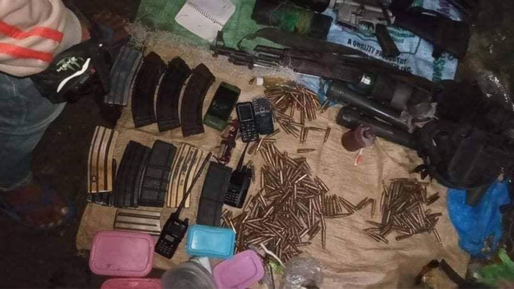 Recovered firearms and bullets from the encounter site in the sub-village of Luyang in Mabinay town. | Photo courtesy of Philippine Army 3rd ID