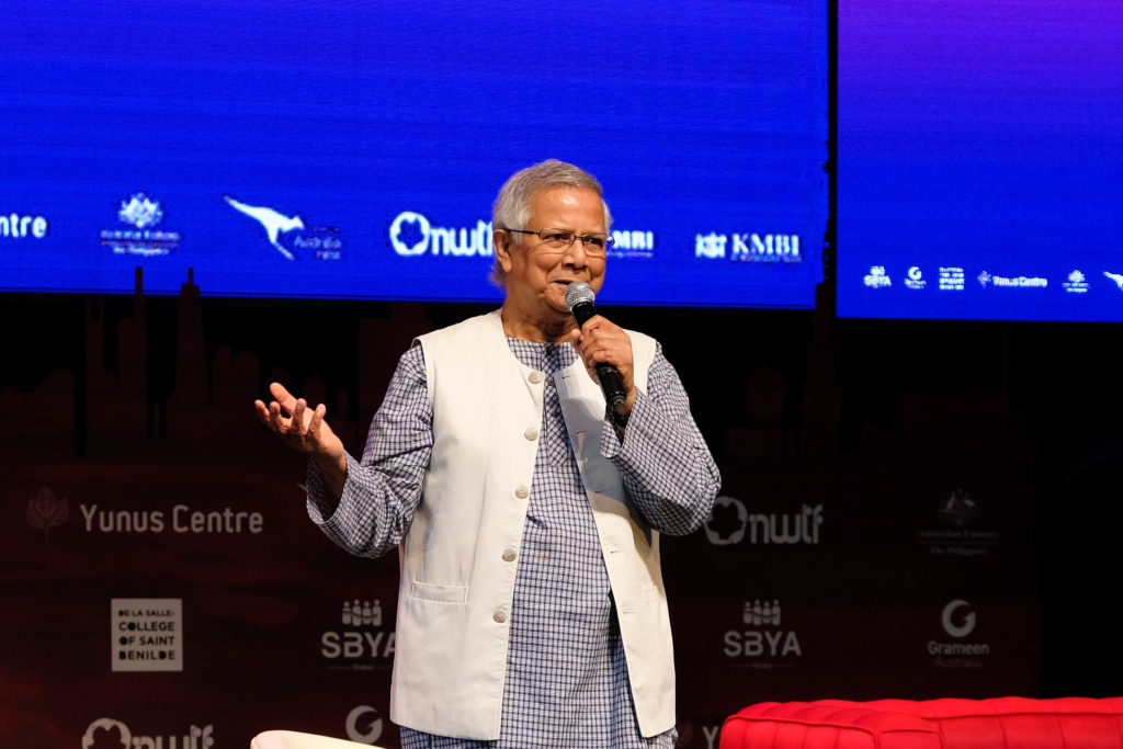 covid-19 vaccine a global common good now - nwtf 1 Professor Yunus during the First Social Business Youth Summit (co-presented by NWTF) Manila, Philippines last 22 to 23 March 2019. | Photo furnished by NWTF